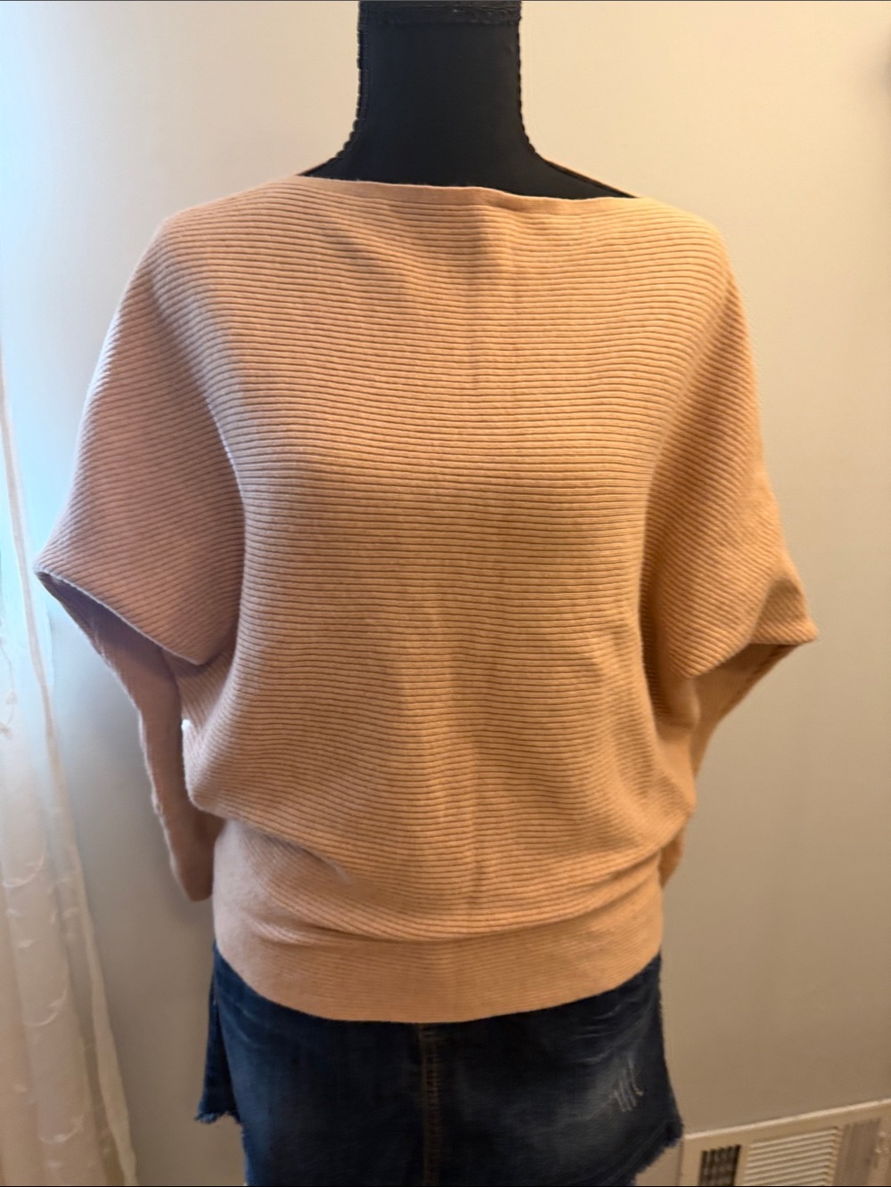 Nine West Ribbed Boatneck Sweater in Light Peach